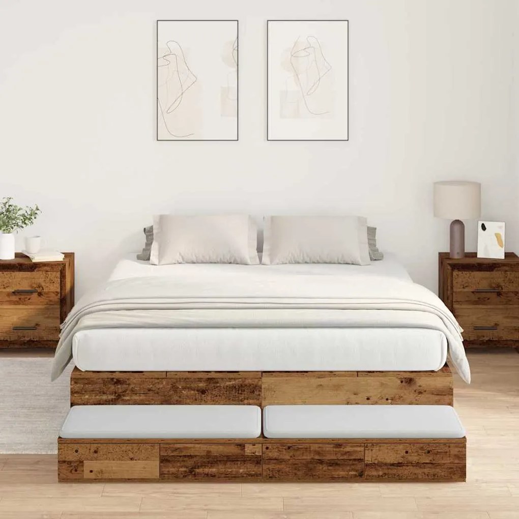 vidaXL Κρεβάτι Αποθήκευσης Παλιού Ξύλου 150x200 εκ