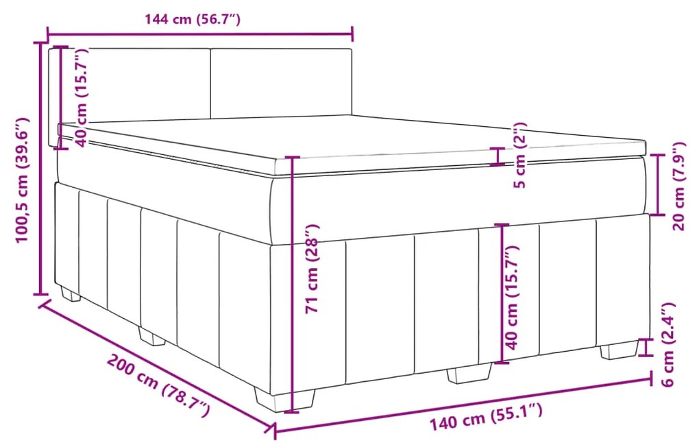 Κρεβάτι Boxspring με Στρώμα Σκούρο Καφέ 140x200 εκ Υφασμάτινο - Καφέ