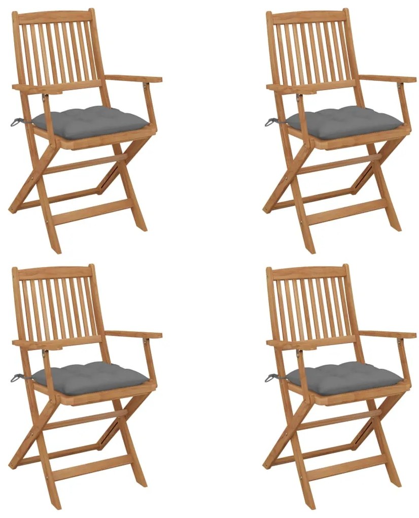 3064633 vidaXL Καρέκλες Κήπου Πτυσσόμενες 4 τεμ Μασίφ Ξύλο Ακακίας &amp; Μαξιλάρια Γκρι, 1 Τεμάχιο