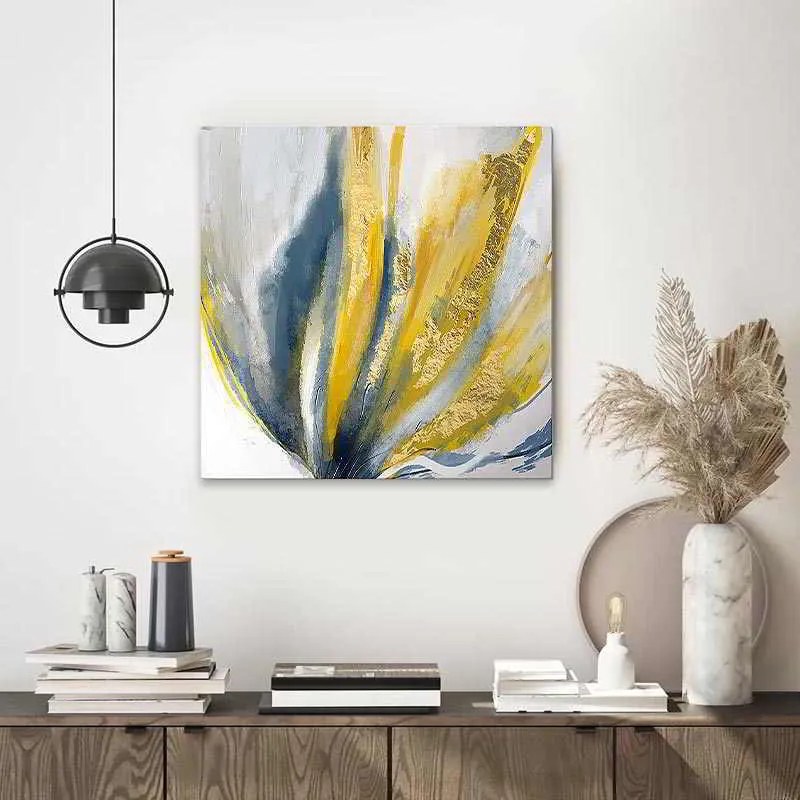 Πίνακας σε καμβά Golden Leaves" Megapap ψηφιακής εκτύπωσης 50x50x3εκ."