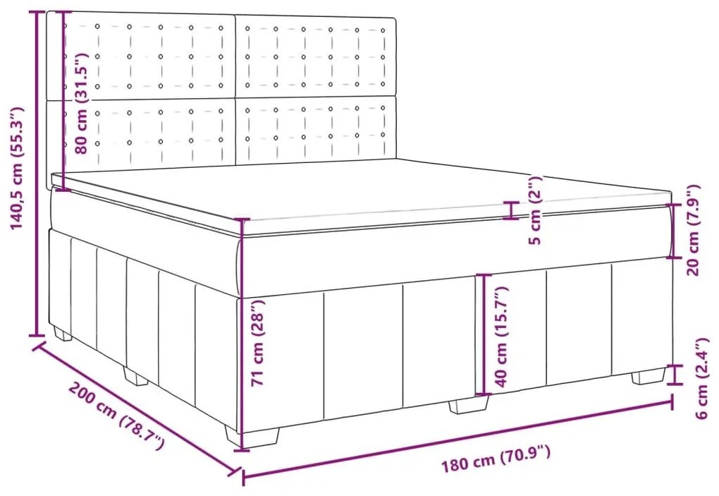 Κρεβάτι Boxspring με Στρώμα Μπλε 180x200 εκ. Υφασμάτινο - Μπλε