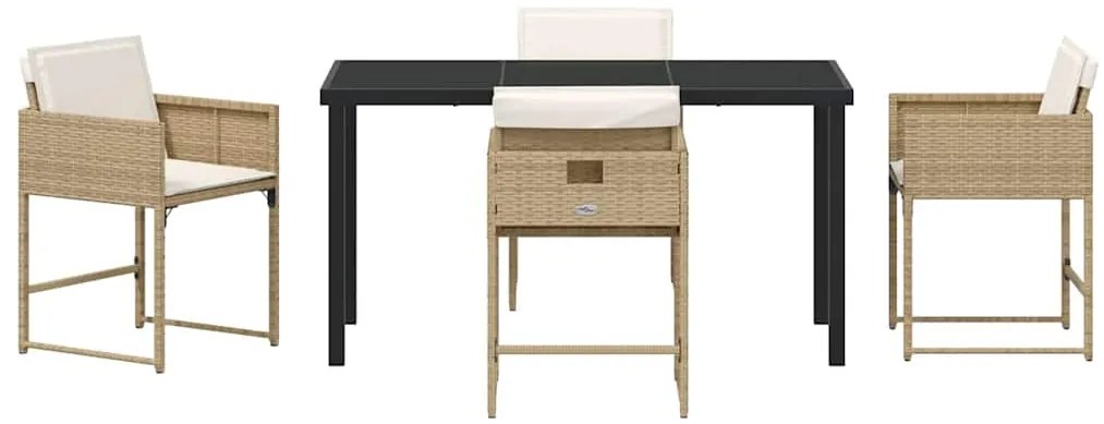 vidaXL Σέτ φαγητού για κήπο με μαξιλάρι 5 pcs Μπεζ συνθετικό ρατάν
