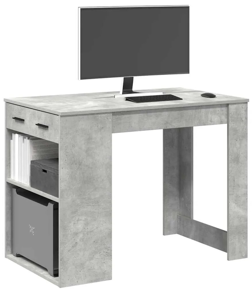 Γραφείο με συρτάρι και ράφι Μπετόν Γκρι Κατασκευασμένο ξύλο