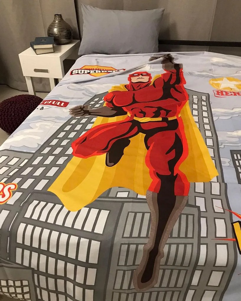 Βαμβακερή Παιδική Παπλωματοθήκη Super Hero 160x240cm Μονή (160x240cm) Γκρι