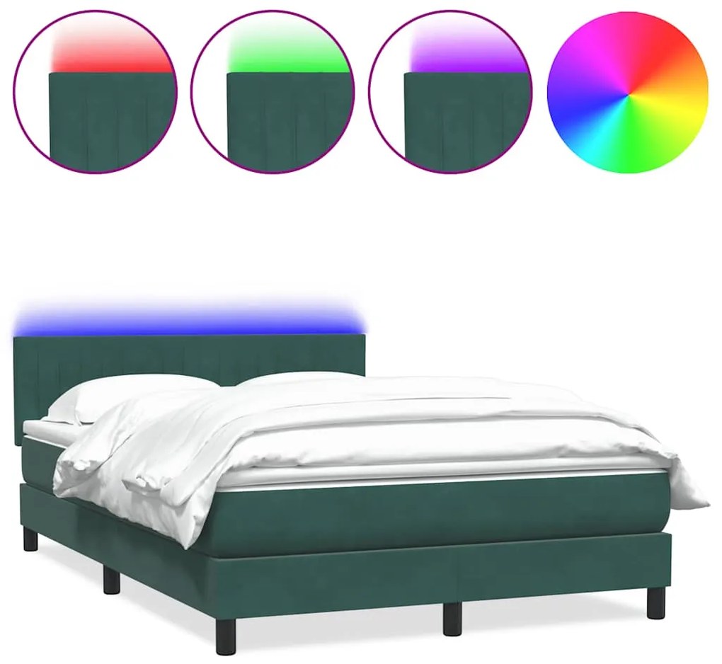 vidaXL Box Spring Κρεβάτι με στρώμα Σκούρο πράσινο 140x220cm Βελούδινο