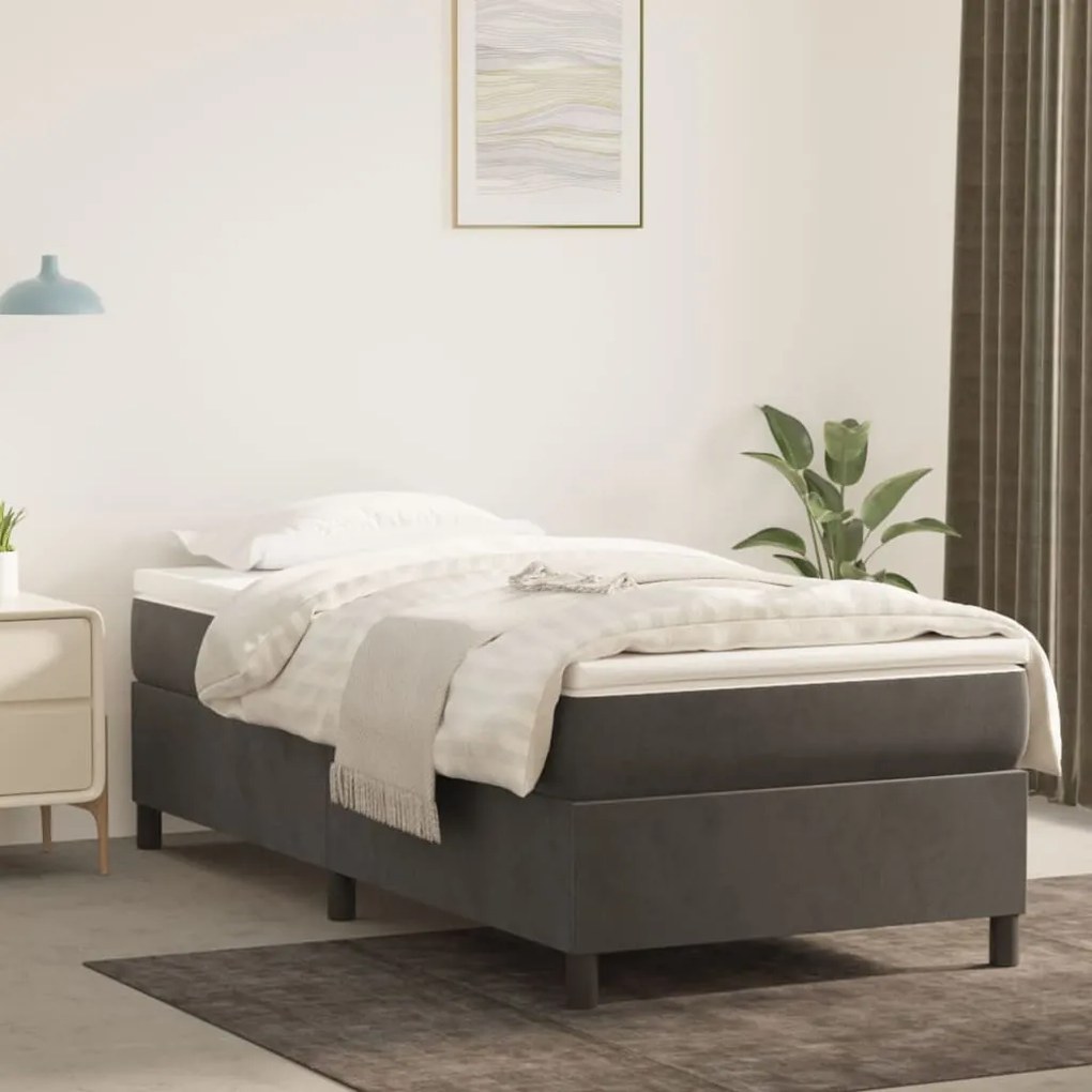 vidaXL Κρεβάτι Boxspring με Στρώμα Σκούρο Γκρι 90x200 εκ. Βελούδινο