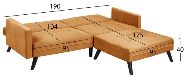 ΚΑΝΑΠΕΣ ΓΩΝΙΑ ΚΡΕΒΑΤΙ LIVIA HM3151.09 ΧΡΥΣΟ ΒΕΛΟΥΔΟ ΜΕ ΥΠΟΠΟΔΙΟ 211X158X83Y εκ.
