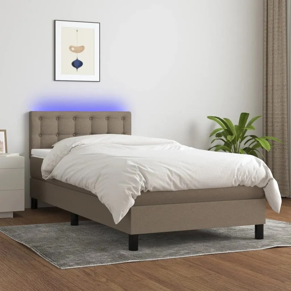 ΚΡΕΒΑΤΙ BOXSPRING ΜΕ ΣΤΡΩΜΑ &amp; LED TAUPE 100X200 ΕΚ. ΥΦΑΣΜΑΤΙΝΟ 3133457