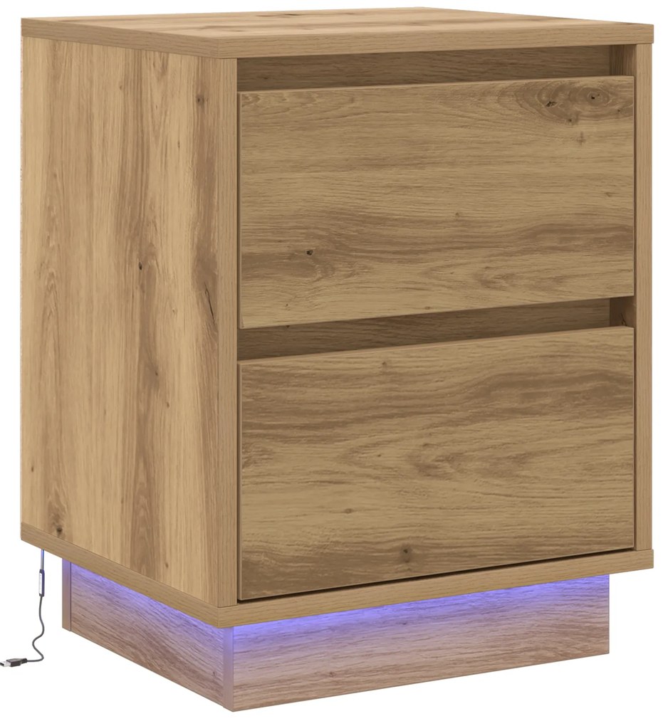 vidaXL κομοδίνο με LED φώτα καρυδί 39x34.5x50 εκ.