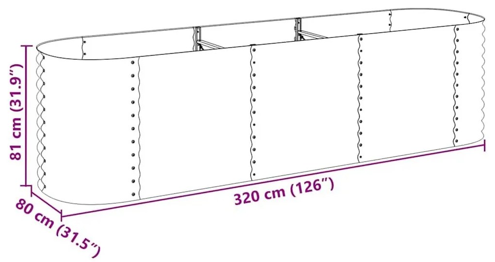 Ζαρντινιέρα Υπερυψωμένη Γκρι 320x80x81 εκ. Γαλβανισμ. Χάλυβας - Γκρι