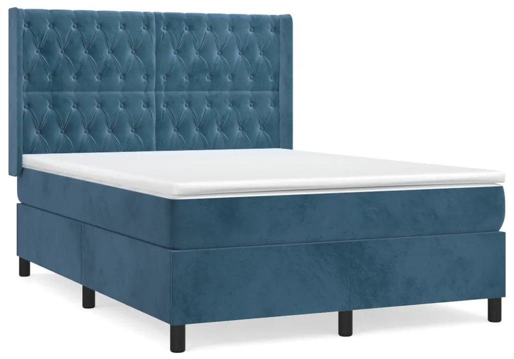 vidaXL Κρεβάτι Boxspring με Στρώμα Σκούρο Μπλε 140x190 εκ. Βελούδινο