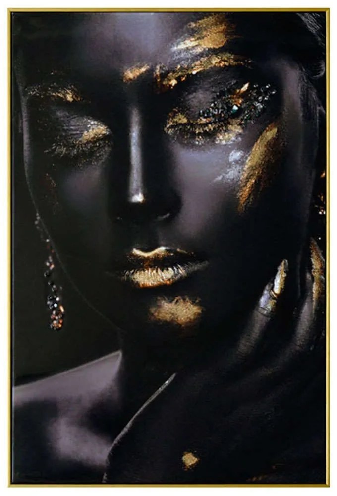 Κάδρο Γυναίκα 15-00-21141 63x93x3,5cm Black-Gold Marhome Κάθετοι Paper,Metal