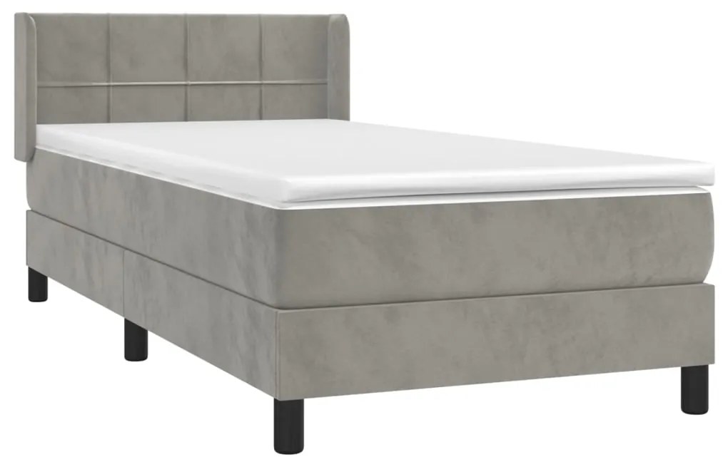 vidaXL Κρεβάτι Boxspring με Στρώμα Ανοιχτό Γκρι 100x200 εκ. Βελούδινο