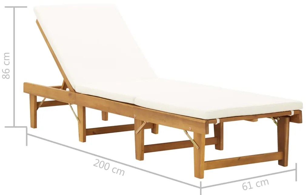vidaXL Ξαπλώστρα Πτυσσόμενη από Μασίφ Ξύλο Ακακίας με Μαξιλάρι