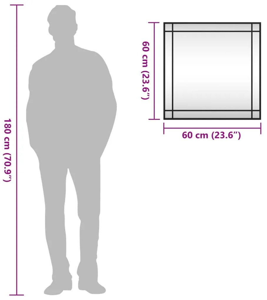 Καθρέφτης Τοίχου Τετράγωνος Μαύρος 60 x 60 εκ. από Σίδερο - Μαύρο