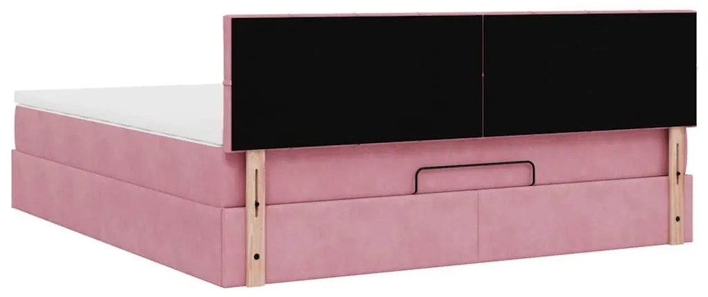 Οθωμανικό κρεβάτι με στρώμα ροζ 160x200cm Βελούδο 3311788