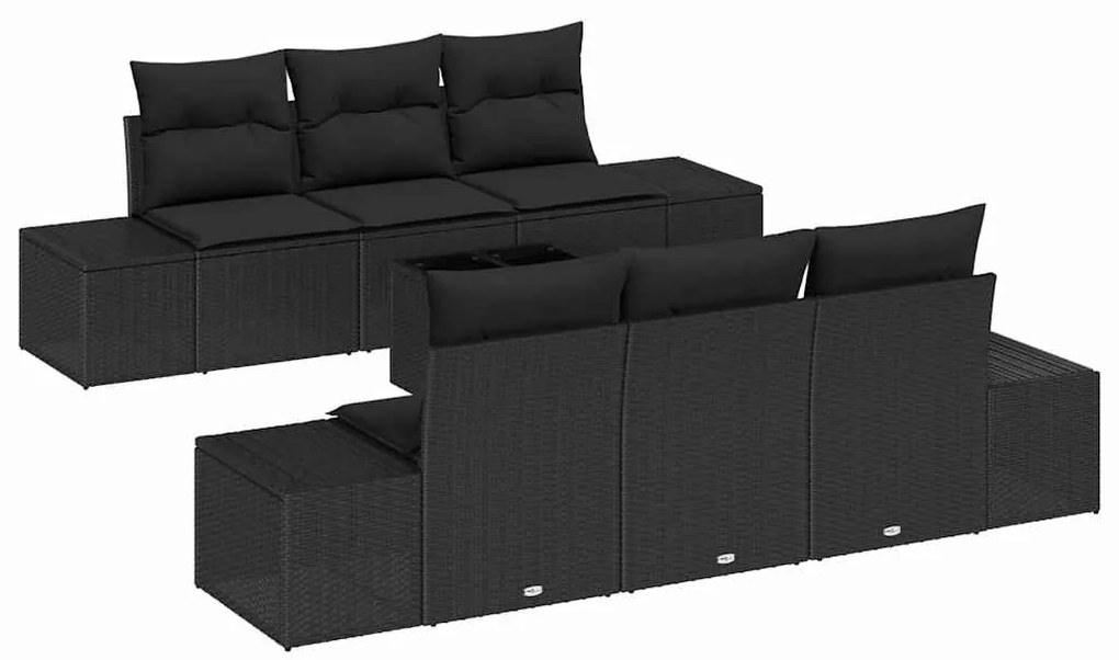 vidaXL Σετ Καναπέ Κήπου 7 pcs Μαύρο Πολυ ράταν