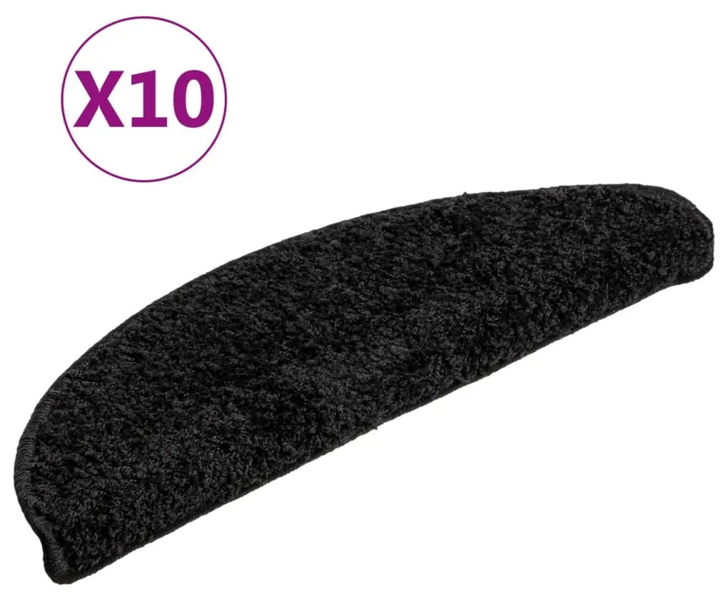 vidaXL Πατάκια Σκαλιών 10 τεμ. Μαύρα Ημίκυκλα 56x17x3 εκ.