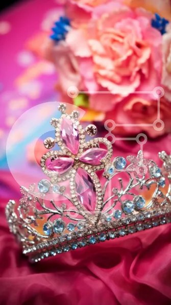 Intra Συλλεκτικό Ξύλινο Παζλ Plywood  4mm - Ροζ και μπλε τιάρα με τριαντάφυλλα Σε Ξύλινο Κουτί - Διαστάσεις Puzzle: 10x10 cm – 25 κομμάτια