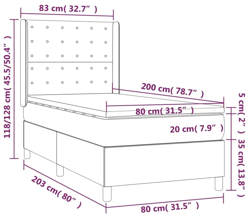 Κρεβάτι Boxspring με Στρώμα Σκούρο Μπλε 80 x 200 εκ. Βελούδινο - Μπλε