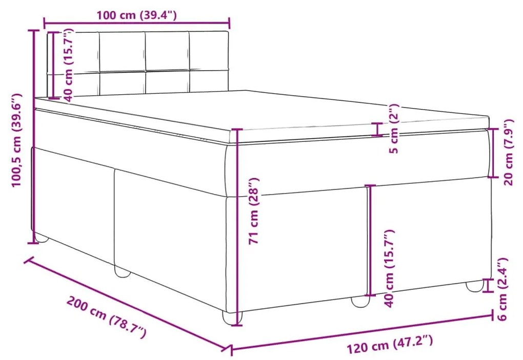 Κρεβάτι Boxspring με Στρώμα Μαύρο 120x200 εκ. Υφασμάτινο - Μαύρο