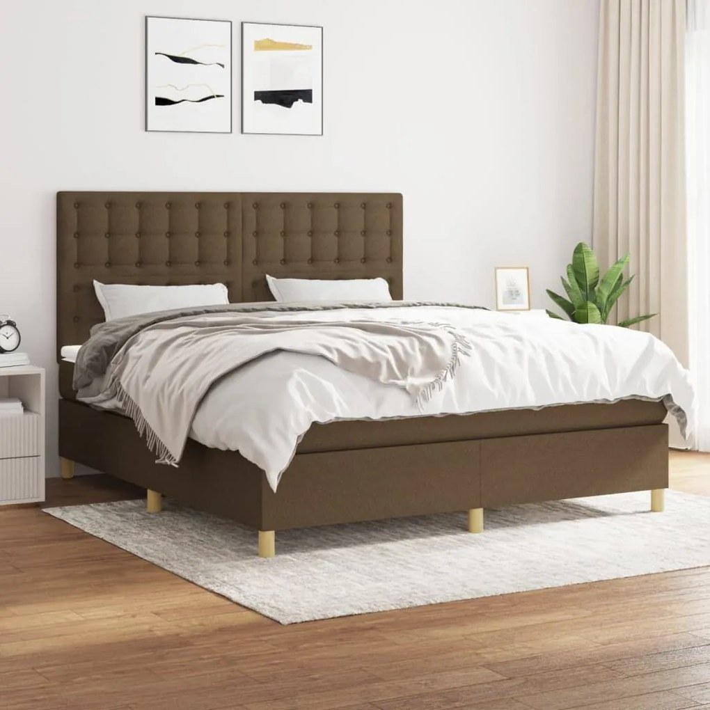 Κρεβάτι Boxspring με Στρώμα Σκούρο Καφέ 180x200 εκ Υφασμάτινο - Καφέ