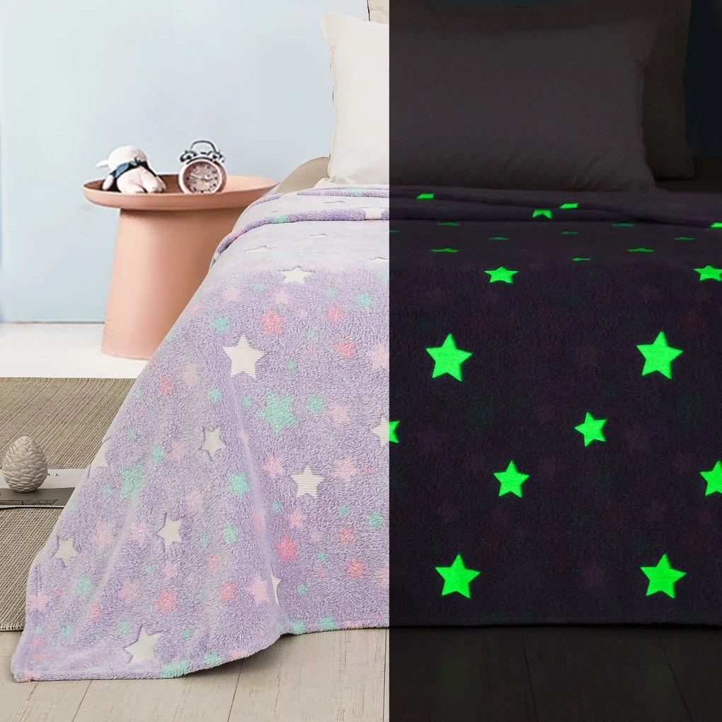 Κουβέρτα Παιδική Φωσφοριζέ Star 104 Purple Αdam Home Μονό 160x220cm Polyester