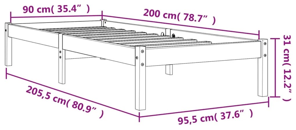 ΠΛΑΙΣΙΟ ΚΡΕΒΑΤΙΟΥ ΚΑΦΕ ΚΕΡΙΟΥ 90X200 ΕΚ. ΑΠΟ ΜΑΣΙΦ ΞΥΛΟ ΠΕΥΚΟΥ 844848