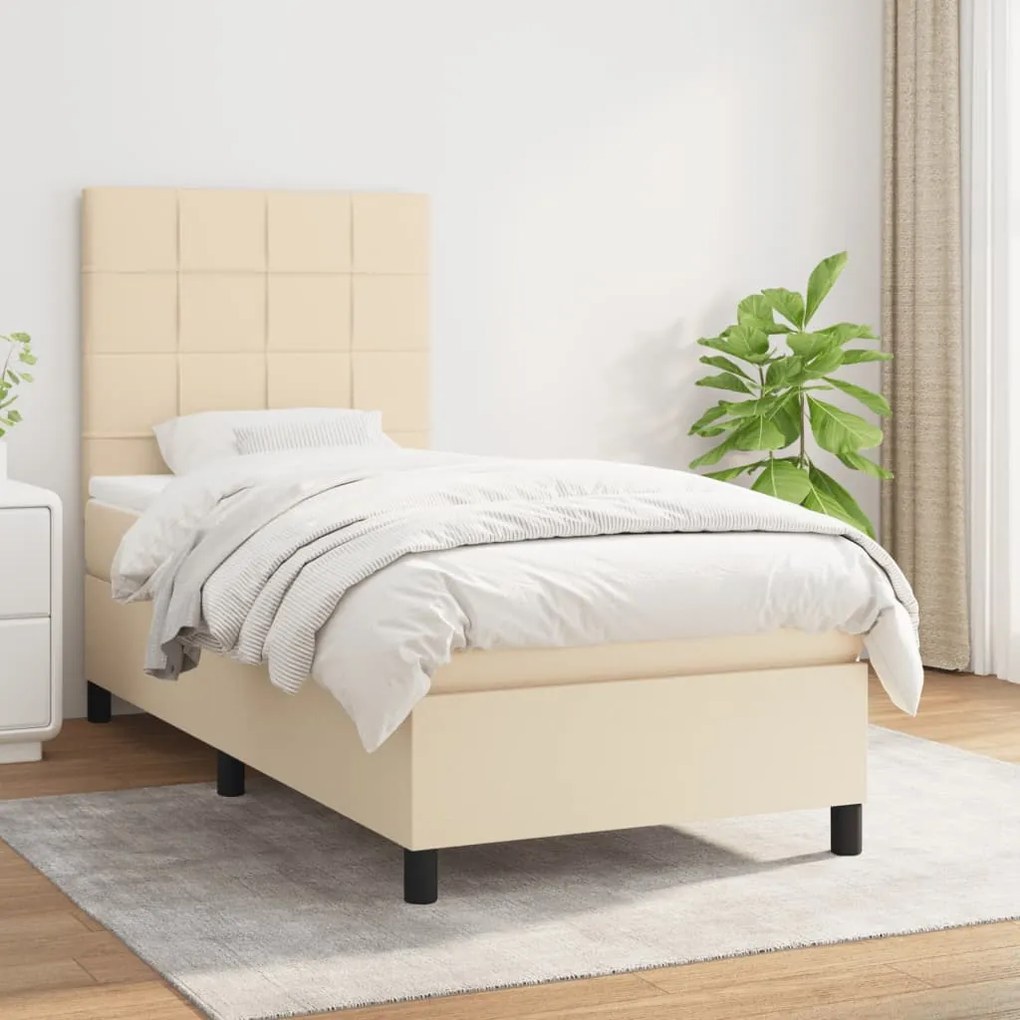 vidaXL Κρεβάτι Boxspring με Στρώμα Κρεμ 80 x 200 εκ. Υφασμάτινο