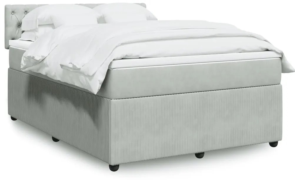vidaXL Κρεβάτι Boxspring με Στρώμα Ανοιχτό Γκρι 140x190 εκ. Βελούδινο