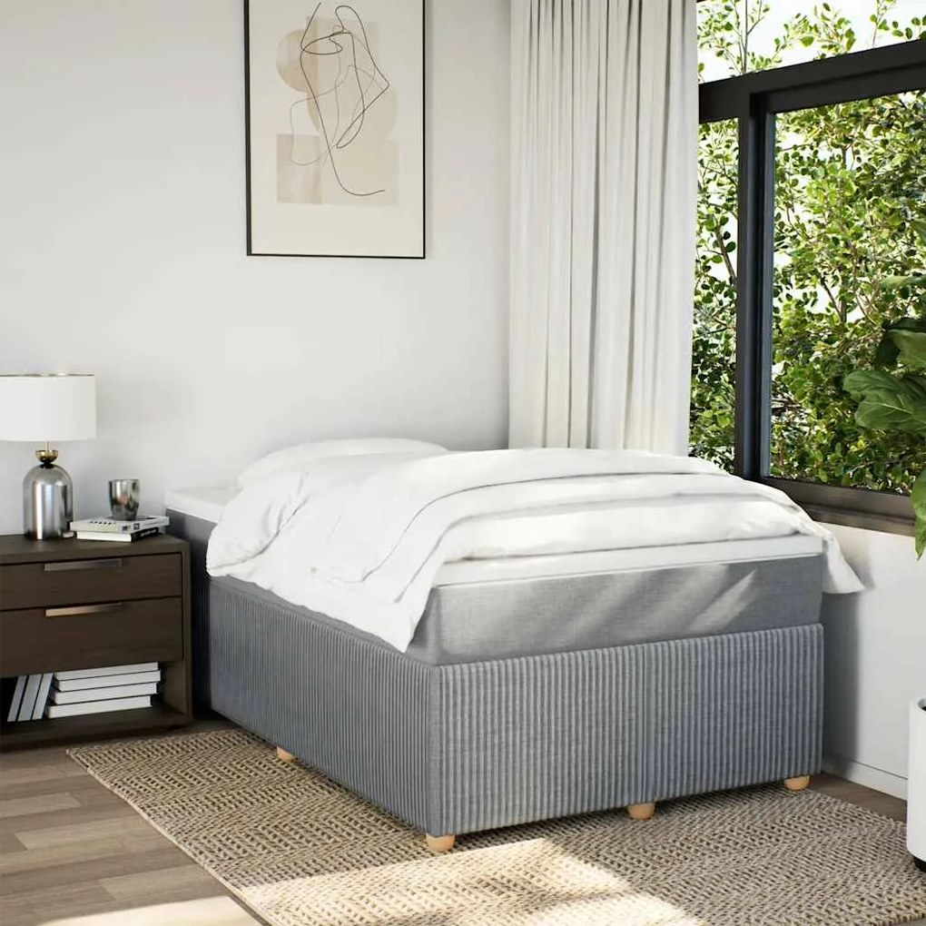 vidaXL Κρεβάτι Boxspring με Στρώμα Ανοιχτό Γκρι 120x190 εκ. Υφασμάτινο