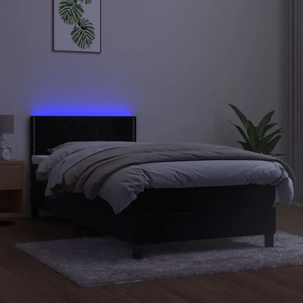 ΚΡΕΒΑΤΙ BOXSPRING ΜΕ ΣΤΡΩΜΑ &amp; LED ΜΑΥΡΟ 80X200 ΕΚ. ΒΕΛΟΥΔΙΝΟ 3134311