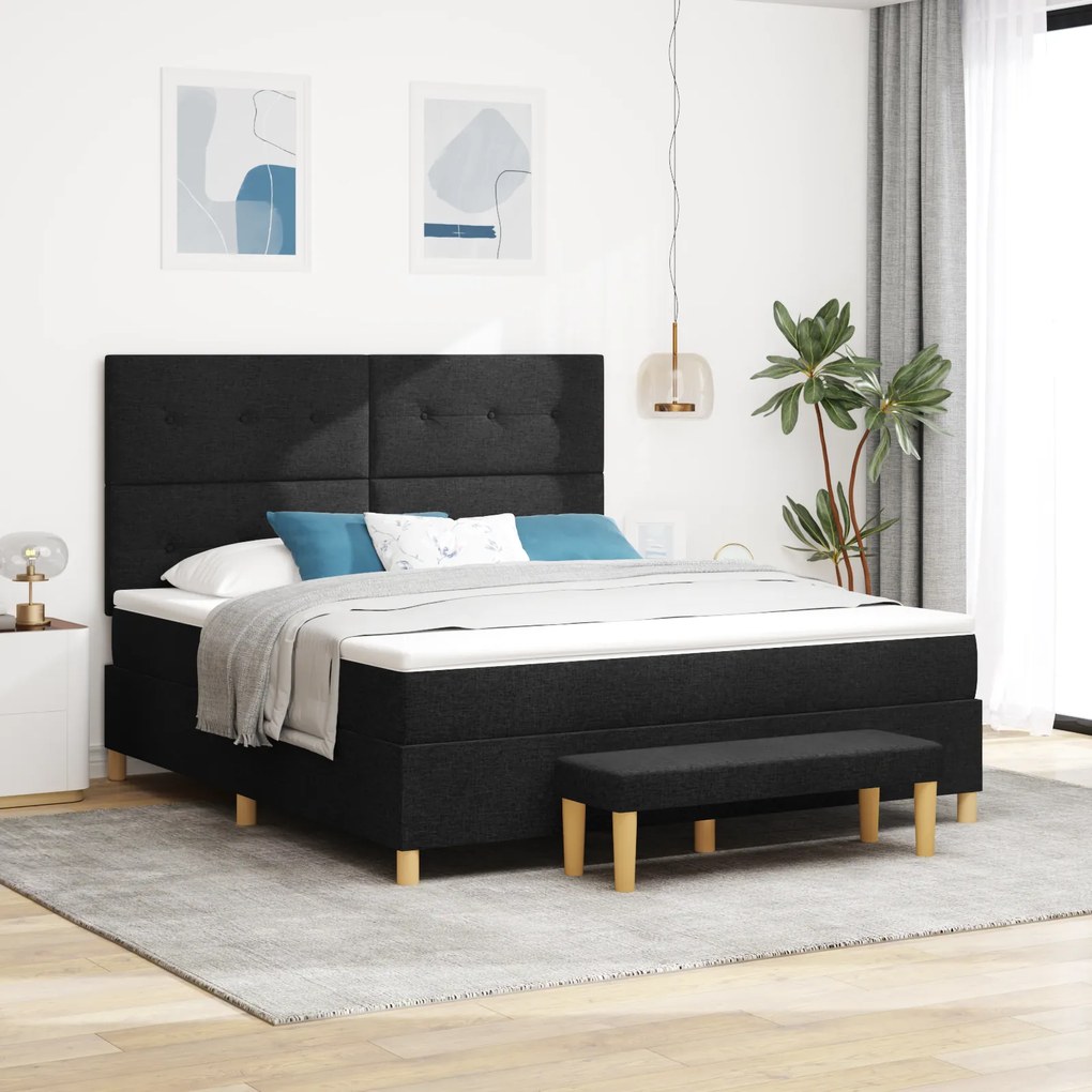 vidaXL Κρεβάτι Με Στρώμα & Πάγκο Μαύρο 180x200 εκ. Ύφασμα