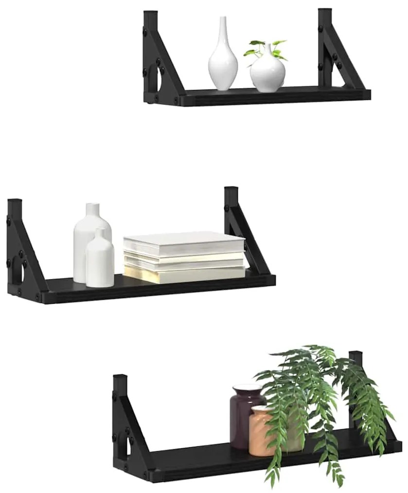 vidaXL Σετ ραφιών τοίχου με ράφι 3 pcs Μαύρη δρυς 37 x 12 x 13 εκ.