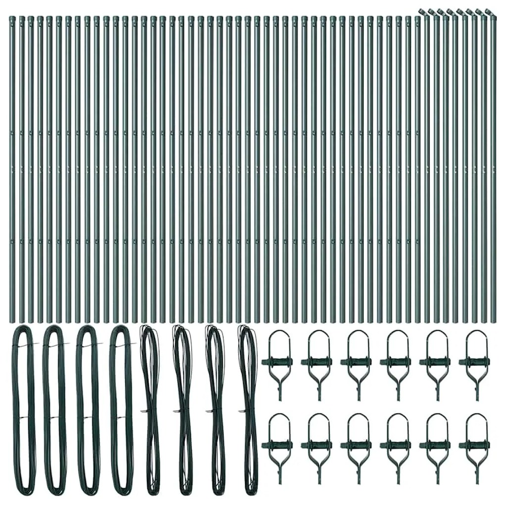 vidaXL Στηλοί Φράχτη 52 τμχ, Πράσινοι, Ø32mm, 190cm, από γαλβανισμένο ατσάλι
