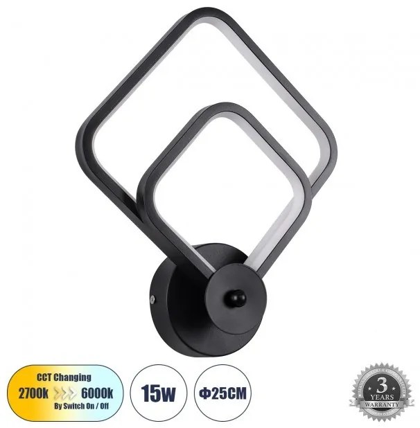 Απλίκα Φωτιστικό Τοίχου LED 15W 1800lm CCT ANNA Globostar 61085 Μαύρο