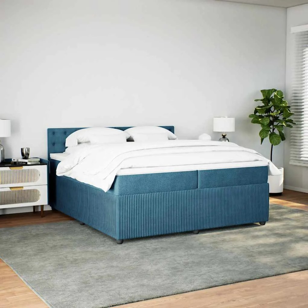 vidaXL Κρεβάτι Boxspring με Στρώμα Μπλε 200x200 εκ. Βελούδινο