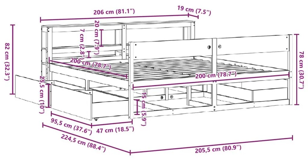 Σκελετός Κρεβ. Χωρίς Στρώμα Καφέ Κεριού 200x200 εκ Μασίφ Πεύκο - Καφέ