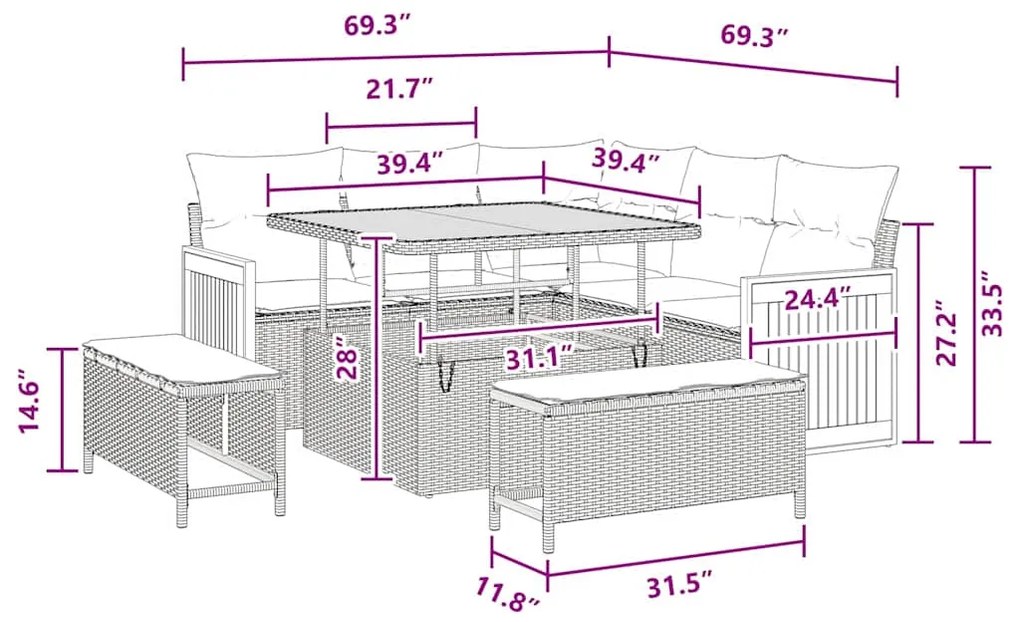 vidaXL Σετ Καναπέ Κήπου με μαξιλάρι 8 pcs Μαύρο