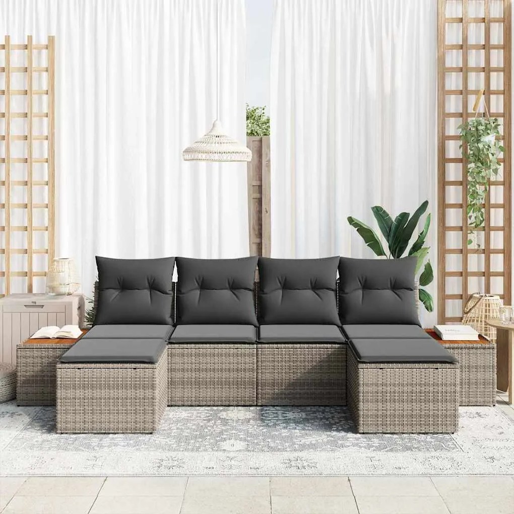 vidaXL Σετ Καναπέ Κήπου με μαξιλάρι 6 pcs Γκρι Πολυ ράταν