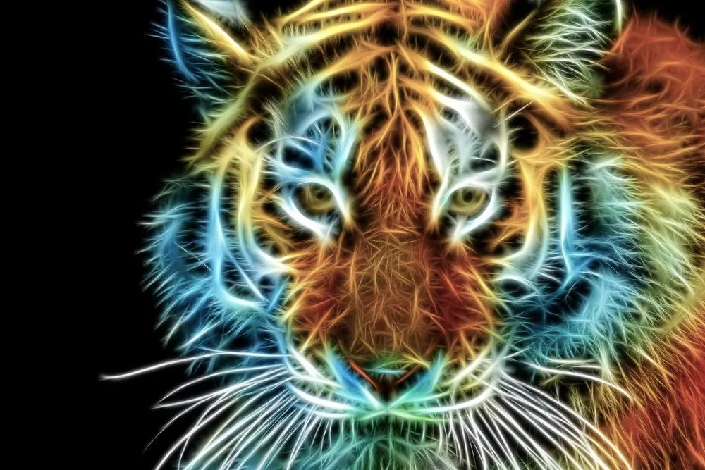 Εικόνα του κεφαλιού μιας τίγρης σε αφηρημένο σχέδιο - 90x60
