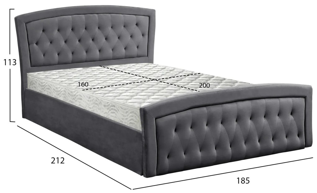 ΚΡΕΒΑΤΙ ΔΙΠΛΟ ΜΕ ΣΤΡΩΜΑ & ΑΠΟΘ.ΧΩΡΟ ODELIA HM21279.01 ΓΚΡΙ ΒΕΛΟΥΔΟ--ΓΙΑ 160x200εκ