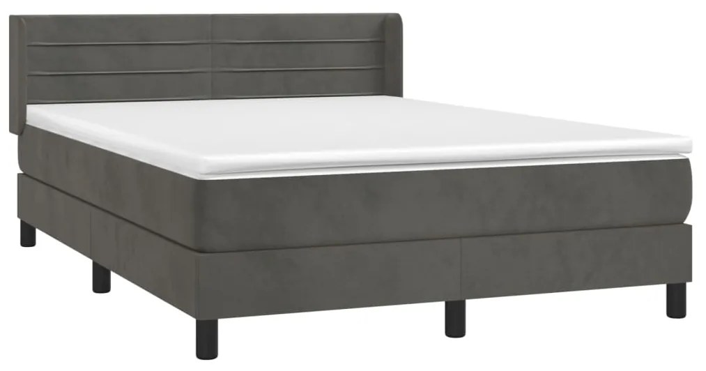 Κρεβάτι Boxspring με Στρώμα Σκούρο Γκρι 140x200 εκ. Βελούδινο - Γκρι