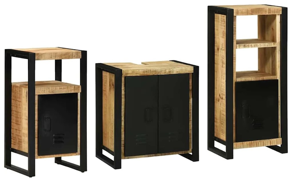 vidaXL Σετ Επίπλων Μπάνιου 3 pcs Καφέ και Μαύρο Στερεό ξύλο μάνγκο