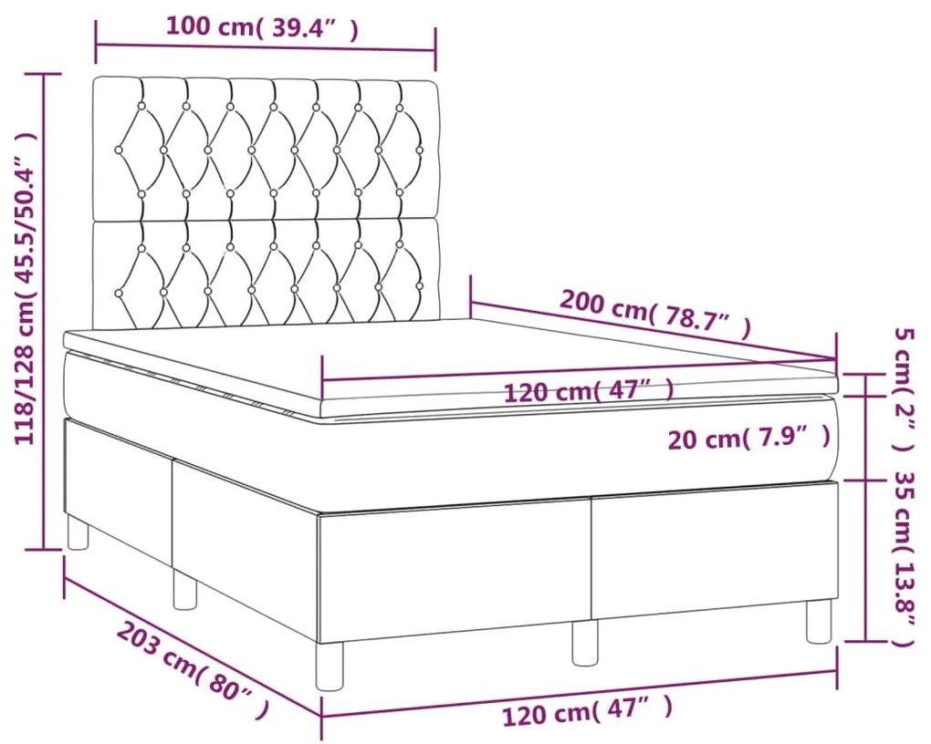 vidaXL Κρεβάτι Boxspring με Στρώμα Ροζ 120x200 εκ. Βελούδινο