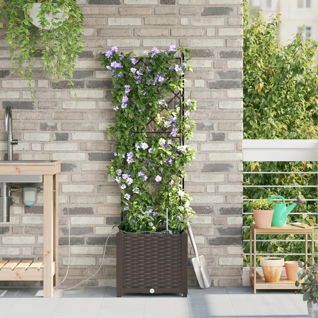 vidaXL Γλάστρες Κήπου 1 τεμ Καφασωτό Καφέ 40 x 40 x 142 cm Πλαστικό