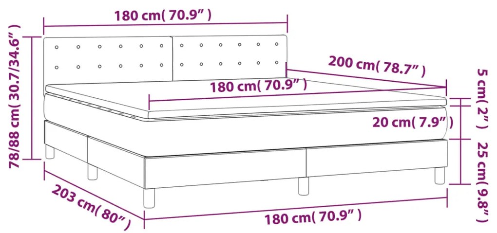 Κρεβάτι Boxspring με Στρώμα &amp; LED Σκ. Γκρι 180x200εκ. Βελούδινο - Γκρι