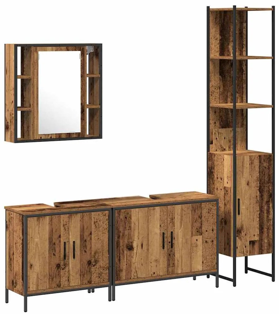 vidaXL Σετ Επίπλων Μπάνιου με ράφι Άλλο 4 pcs Καφέ 33 x 33 x 185.5 εκ