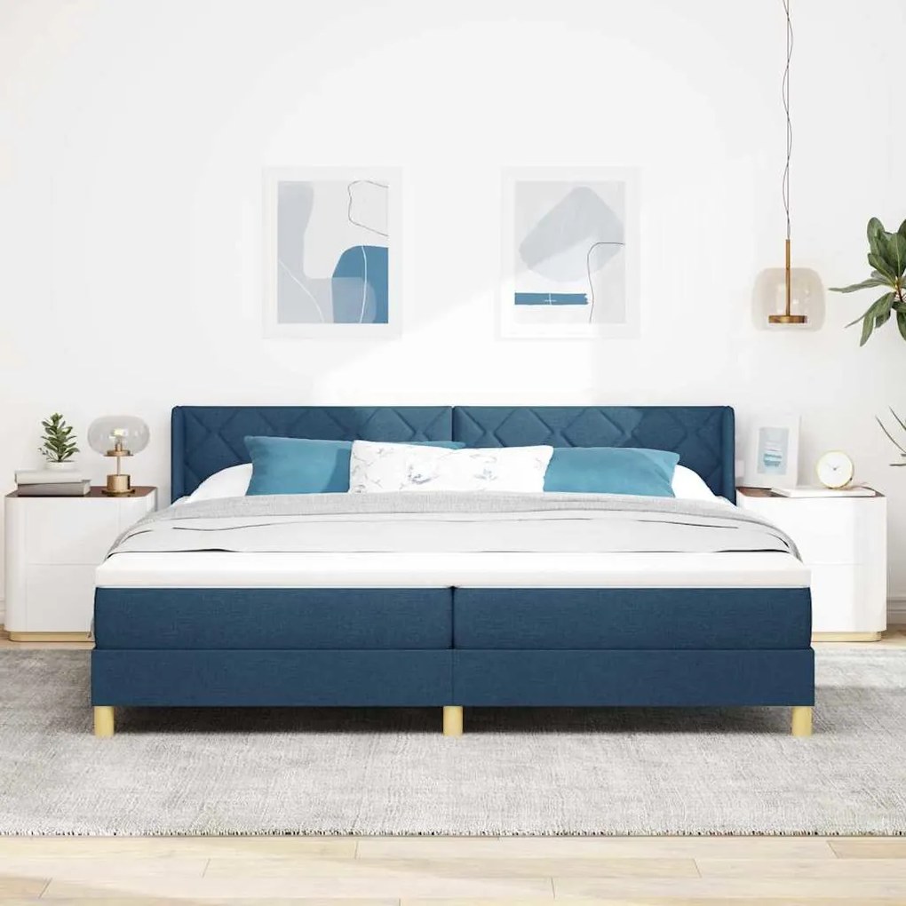 vidaXL Κρεβάτι με Ελατήρια με στρώμα Μπλε 200 x 200 cm ύφασμα