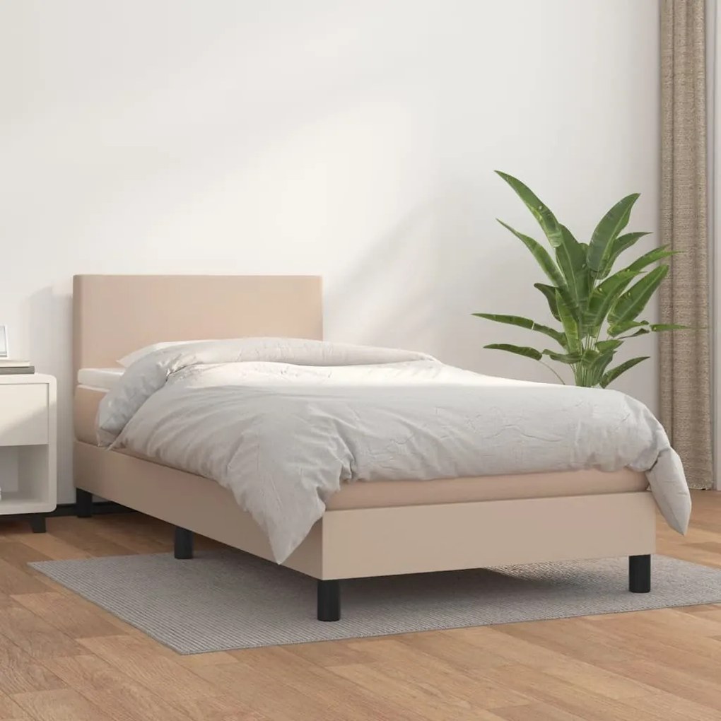 Κρεβάτι Boxspring με Στρώμα Καπουτσίνο 90x190εκ.από Συνθ. Δέρμα - Καφέ